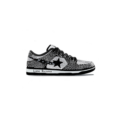 Lone Rock$tar Black Stoned Lows, Black Sneakers, Rhinestone Branding, LoneRockstar