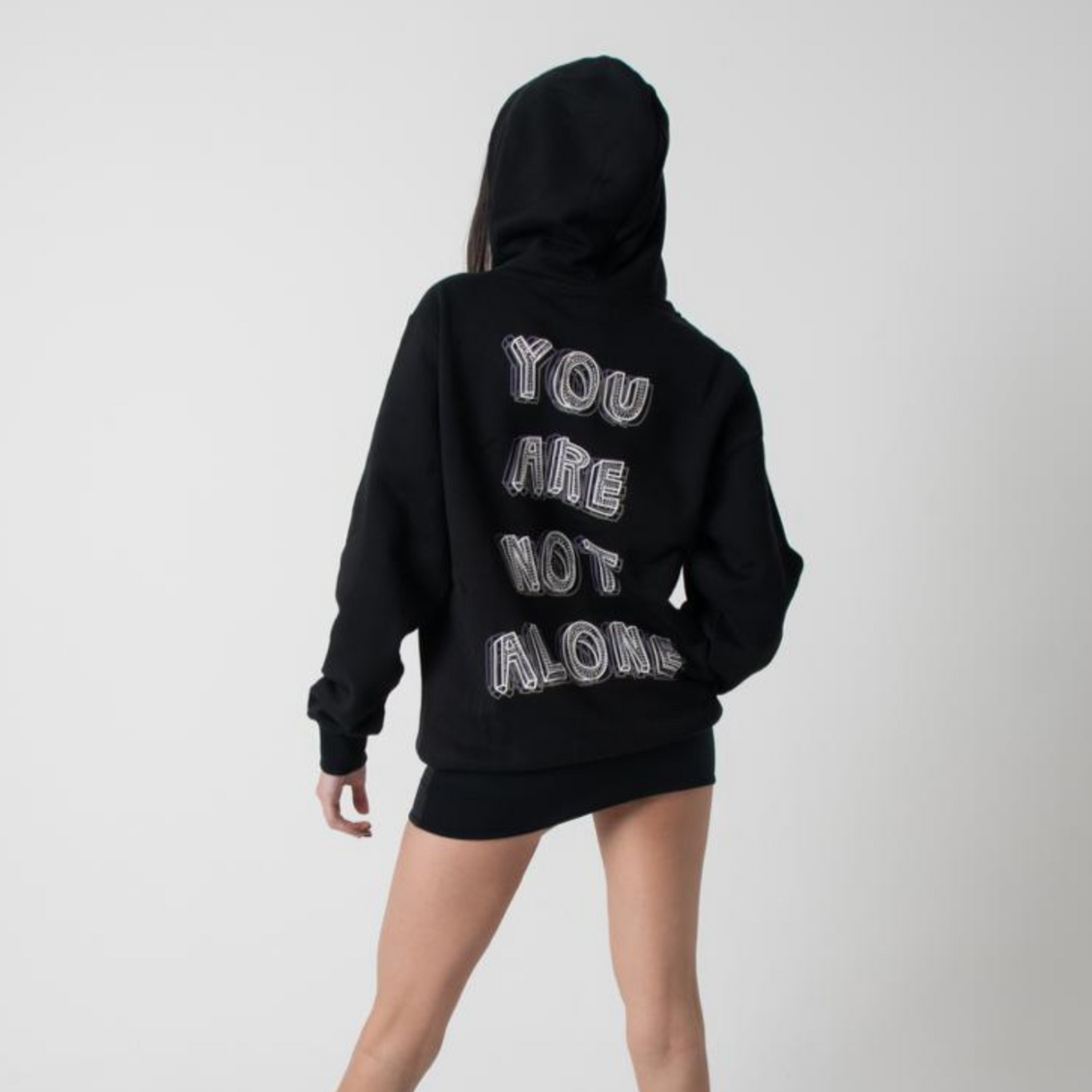 Lone Rock$tar “You are not Alone” Hoodie Back, Black Hoodie, Black hoodie with rhinestones